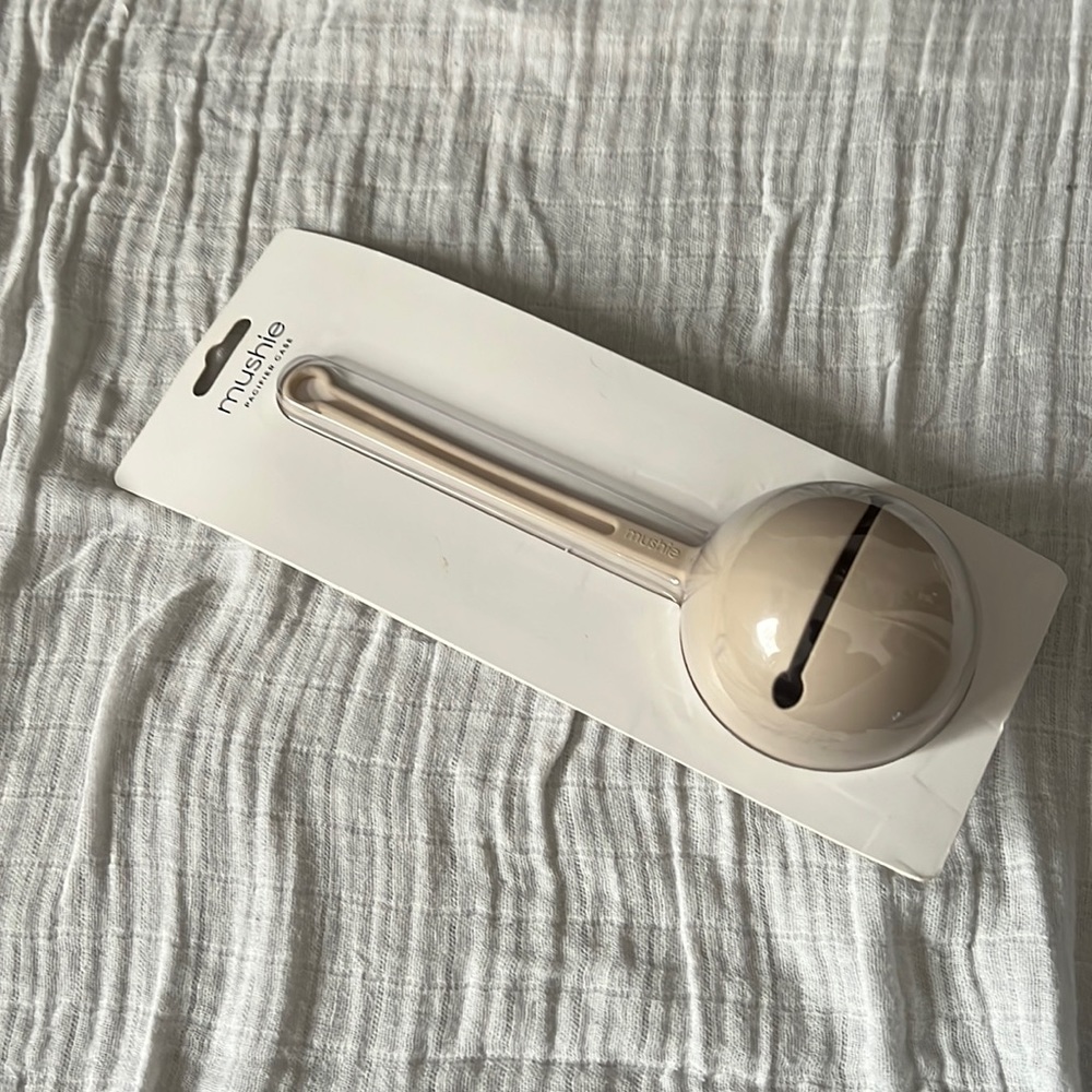 Mushie tan pacifier case new in box